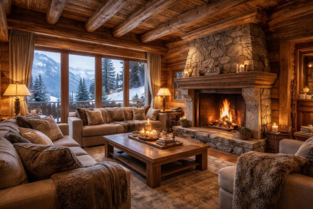 Aménager un chalet à Serre-Chevalier avec des boiseries authentiques et cheminée pierre