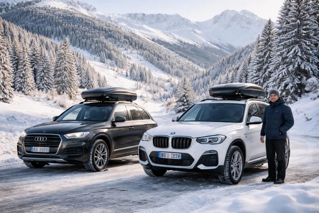 Navettes ski Serre Chevalier avec chauffeur montagne dans Audi Q5 et BMW X3 équipement hiver